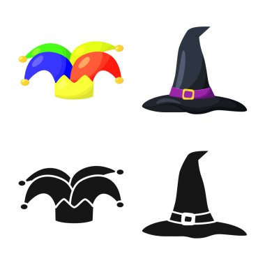 Giyim ve kap simge vektör tasarımı. Giyim ve hisse senedi için bere vektör simge kümesi.