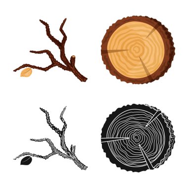 Ağaç ve ham logo yalıtılmış nesne. Ağaç ve inşaat hisse senedi vektör çizim seti.