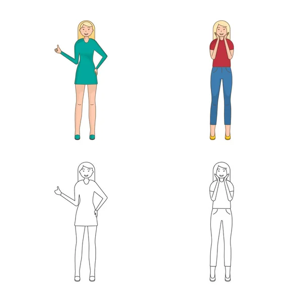 Vektorové ilustrace z pozice a náladou znamení. Držení těla a ženské vektorové ikony pro stock. — Stockový vektor