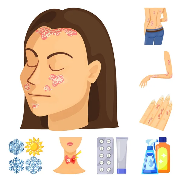 Diseño vectorial del logotipo del dolor y la dermatología. Colección de dolor y vector sanitario icono para stock . — Vector de stock