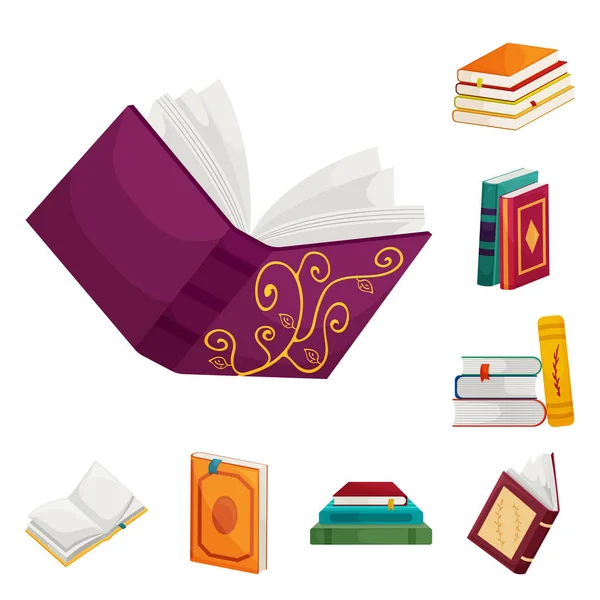 Geïsoleerd object van bibliotheek en boekwinkel teken. Set van bibliotheek en literatuur vector pictogram voor voorraad. — Stockvector