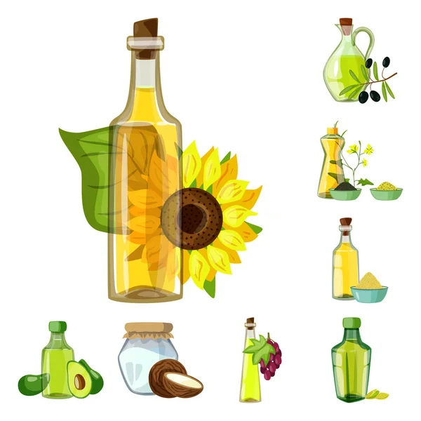 Vector illustratie van fles en glas logo. Collectie van fles en landbouw voorraad symbool voor web. — Stockvector