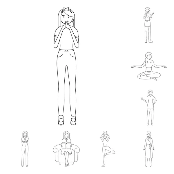 Ilustração vetorial da postura e do logotipo do humor. Conjunto de postura e ilustração vetorial feminina . — Vetor de Stock