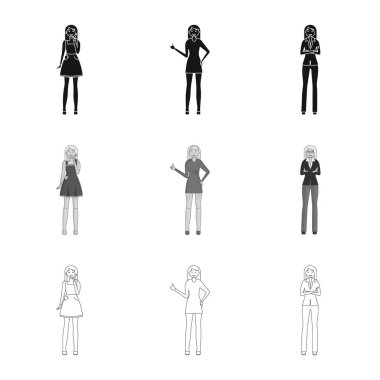 Duruş ve ruh hali logo vektör tasarımı. Duruş ve kadın hisse senedi vektör çizim.