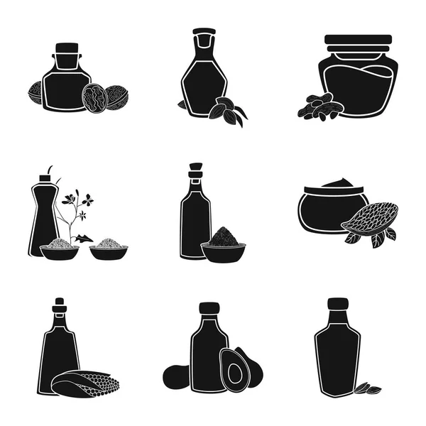 石油と農業のロゴのベクターデザイン。ウェブ用オイルとガラスストックシンボルのセット. — ストックベクタ