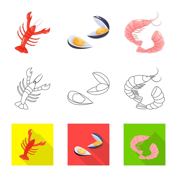 Εικονογράφηση διάνυσμα λογότυπο φρέσκο και εστιατόριο. Σύνολο του γλυκού και θαλάσσινού σύμβολο μετοχής για το web. — Διανυσματικό Αρχείο