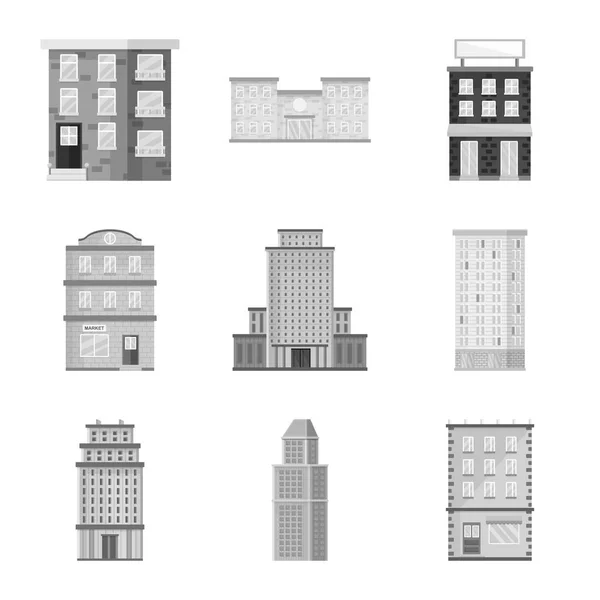 Ilustração vetorial de construção e ícone da cidade. Coleção de construção e centro de ilustração vetor de estoque . — Vetor de Stock