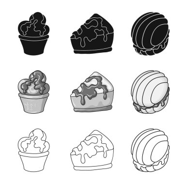 Şekerleme ve mutfak logo vektör Illustration. Şekerlemeler ve hisse senedi için ürün vektör simge kümesi.