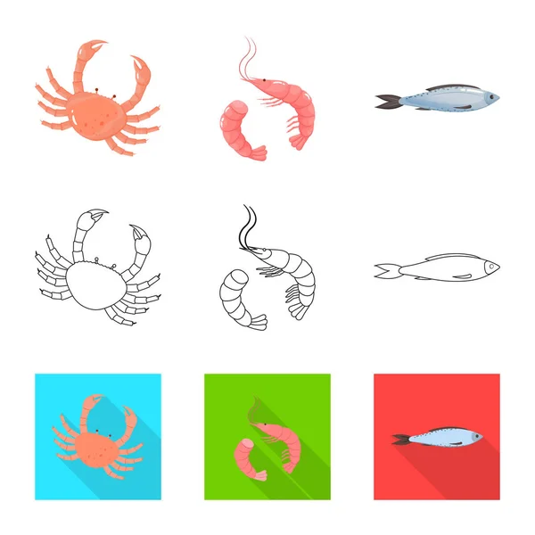 Diseño vectorial de símbolo fresco y restaurante. Conjunto de icono de vector fresco y marino para stock . — Vector de stock