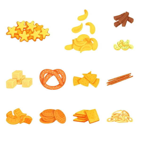 음식과 바삭바삭한 로고의 벡터 디자인. 웹 에 대한 음식과 맛 주식 기호의 컬렉션. — 스톡 벡터
