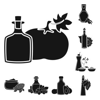 Vektör tasarımı petrol ve tarım sembolü. Web için yağ ve cam stok sembolü koleksiyonu.