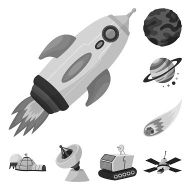 Evrenin izole nesnesi ve seyahat işareti. Stok için evren ve kozmik vektör simgesi koleksiyonu.