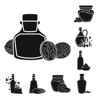 Petrol ve tarım işareti izole nesne. Stok için yağ ve cam vektör simgesi koleksiyonu.