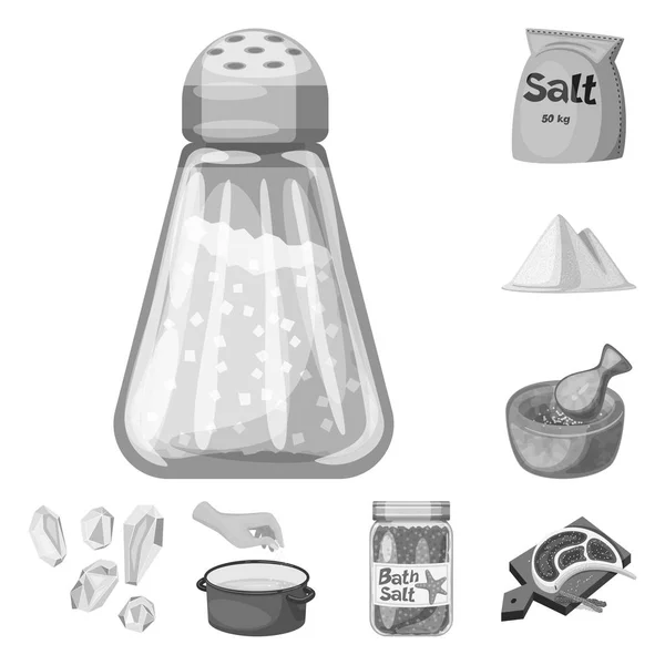 Ilustración vectorial del logotipo de la sal y los alimentos. Colección de sal y vector mineral icono para stock . — Vector de stock