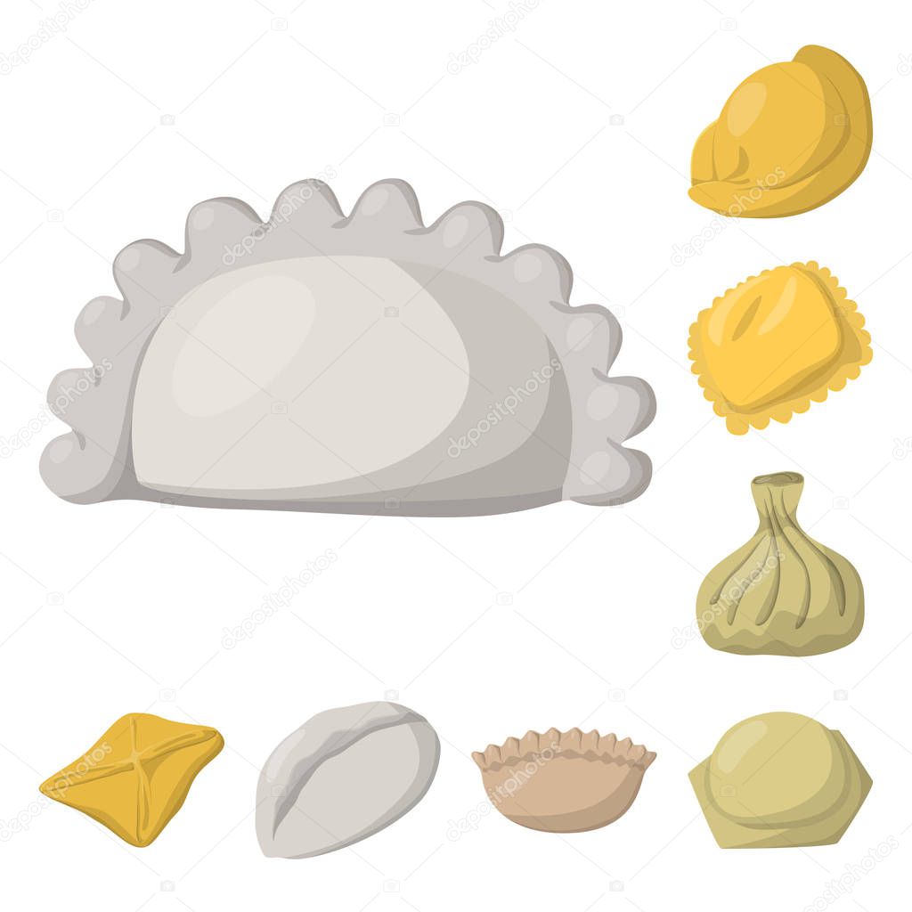 Vector design of dumplings and food  icon. Set of dumplings and stuffed vector icon for stock.