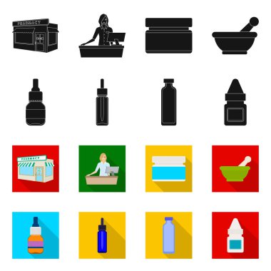 Perakende ve sağlık işareti yalıtılmış nesne. Perakende ve sağlık hisse senedi vektör çizim seti.