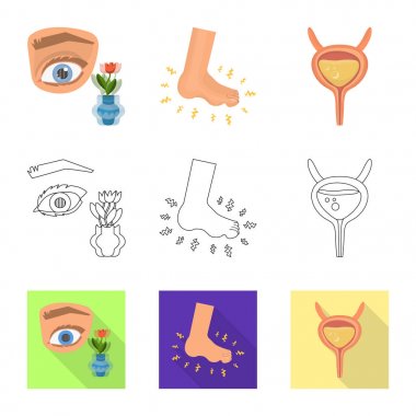 Diyet ve tedavi işareti yalıtılmış nesne. Diyet ve ilaç hisse senedi vektör çizim seti.