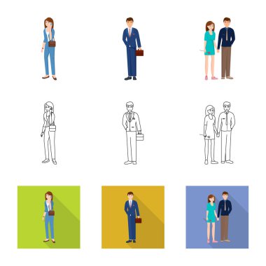 Vektör Illustration karakter ve avatar işareti. Karakter ve portre hisse senedi vektör çizim seti.