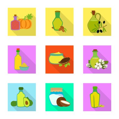 Şişe ve cam simgesi izole nesne. Stok için şişe ve tarım vektör simgesi seti.