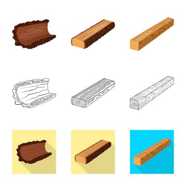 Ağaç ve ham logo vektör çizimi. Hisse senedi için ağaç ve inşaat vektör simge kümesi.