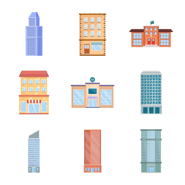 Ilustración vectorial de fachada e icono del edificio. Conjunto de fachada y símbolo de stock exterior para web . — Vector de stock