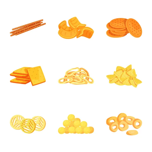 Vektorový design jídla a křupavé ikony. Soubor ikon pro zásoby potravin a chutí. — Stockový vektor