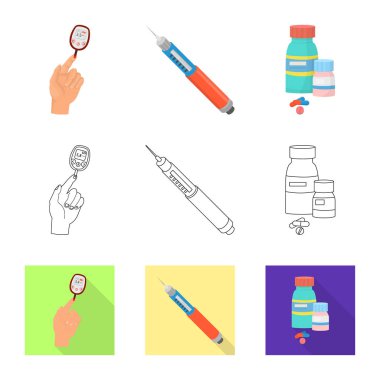 Diyet ve tedavi işareti vektör tasarımı. Diyet ve ilaç hisse senedi vektör çizim seti.