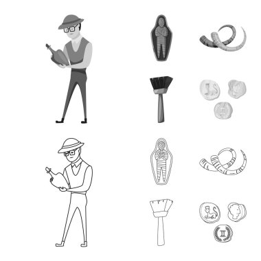 Hikaye ve öğeler logo vektör tasarımı. Hikaye ve öznitelikleri koleksiyonu stok web simgesi.