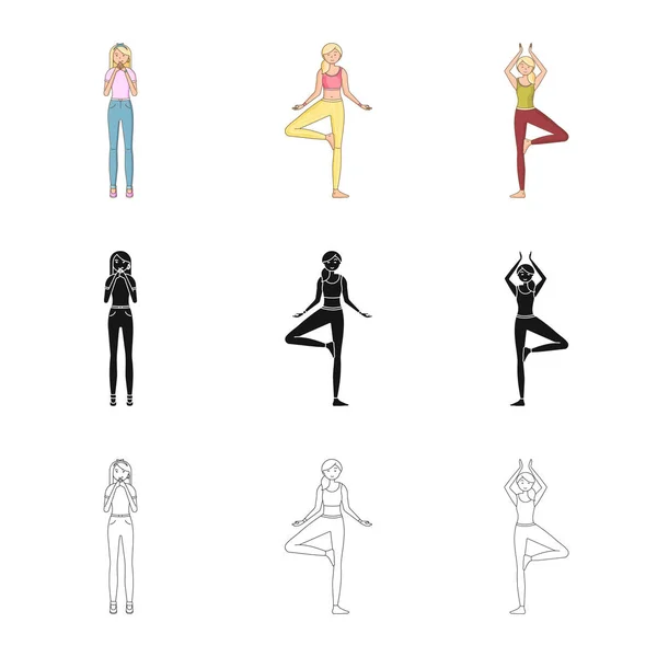 Diseño vectorial de postura y logotipo del estado de ánimo. Colección de postura y símbolo de stock femenino para web . — Vector de stock