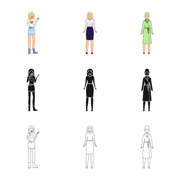 Ilustração vetorial da postura e do logotipo do humor. Coleção de postura e símbolo de estoque feminino de web . —  Vetores de Stock