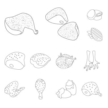 Gıda ve ızgara simgesi izole nesne. Stok için yiyecek ve kuş vektör simgesi koleksiyonu.