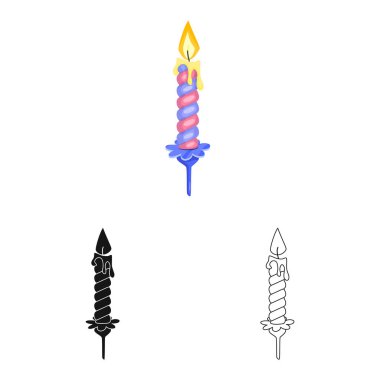 Mum ve doğum günü simgesivektör illüstrasyon. Stok için mum ve yanan vektör simgesinin toplanması.