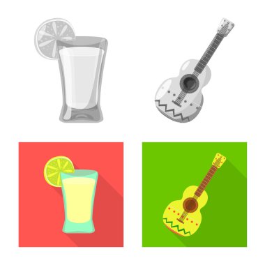 Kafe ve Latin işareti vektör tasarımı. Kafe ve ulusal hisse senedi vektör çizim koleksiyonu.