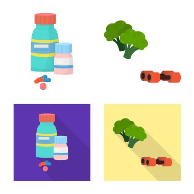 Diyet ve tedavi işareti vektör Illustration. Web için diyet ve ilaç hisse senedi simgesi kümesi.