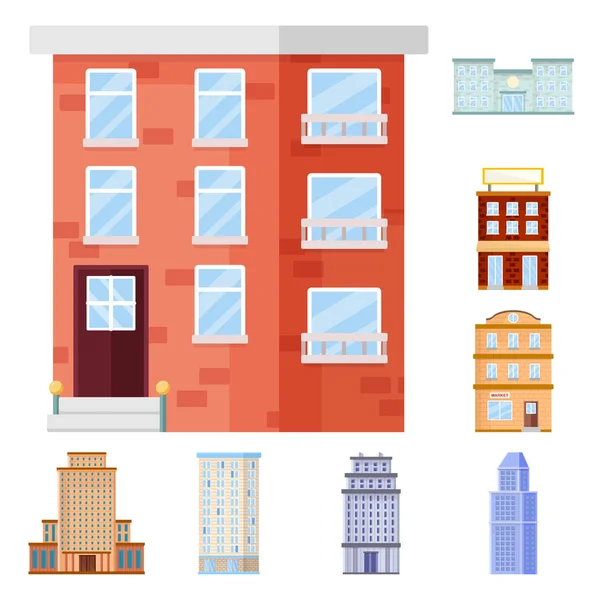 Векторная иллюстрация фасада и логотипа здания. Набор значков фасада и внешнего вектора для склада . — стоковый вектор