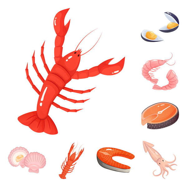 Изолированный объект пищевой и морской логотип. Набор векторной иллюстрации продуктов питания и здорового питания
.