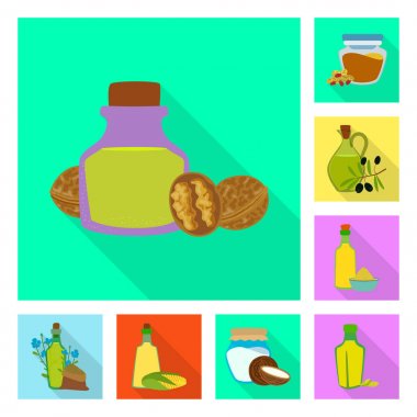 Şişe ve cam simge vektör tasarımı. Hisse senedi için şişe ve tarım vektör simge kümesi.