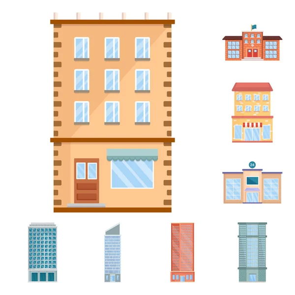 Izolovaný objekt fasády a ikona budovy. Kolekce ikon fasády a vnějšího vektoru pro zásoby. — Stockový vektor