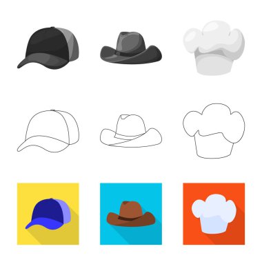 İllüstrasyon işareti giyim ve kap, vektör. Giyim ve hisse senedi için bere vektör simge kümesi.