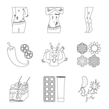 Hastalık ve sağlık sembolü izole nesne. Stok için hastalık ve ağrı vektör simgesi koleksiyonu.