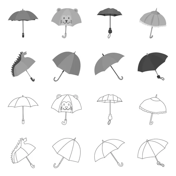 Vector ontwerp van bescherming en gesloten symbool. Verzameling van bescherming en regenachtige aandelensymbool voor web. — Stockvector