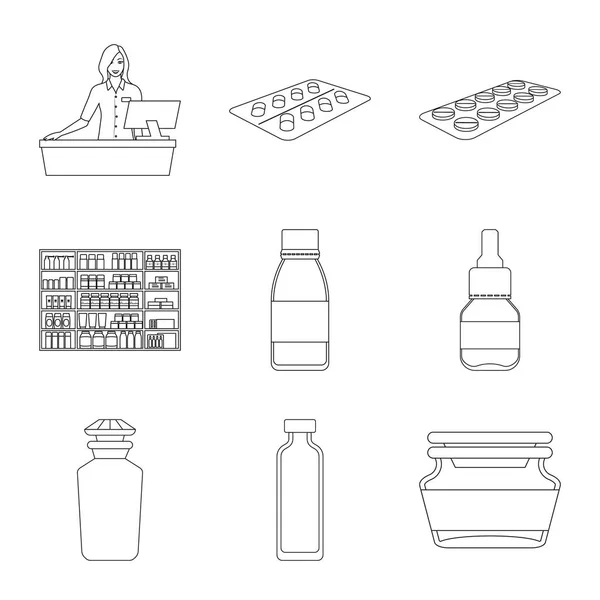 Geïsoleerde object van farmacie en farmaceutische pictogram. Collectie van pictogram in de apotheek en gezondheid de vector voor voorraad. — Stockvector