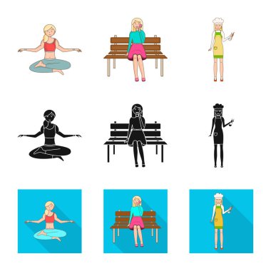 Duruş ve ruh hali logo vektör tasarımı. Duruş ve hisse senedi için kadın vektör ikon koleksiyonu.