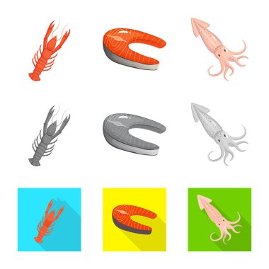 Taze ve restoran logo vektör Illustration. Hisse senedi için taze ve deniz vektör simge kümesi.