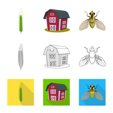 Yalıtılmış nesne tarım ve tarım simgesi. Tarım ve bitki hisse senedi vektör çizim topluluğu.