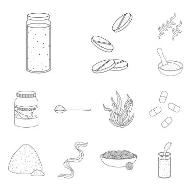 Gıda ve vegan logosu Vektör illüstrasyon. Stok için gıda ve weed vektör simgesi seti.