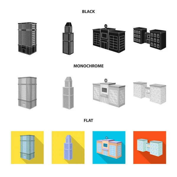 Illustrazione vettoriale della costruzione e simbolo dell'edificio. Set di icone vettoriali di costruzione e proprietà per magazzino . — Vettoriale Stock