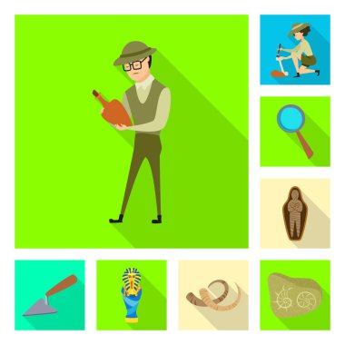 Hikaye ve öğeler logo vektör tasarımı. Hisse senedi için hikaye ve öznitelikleri vektör simge kümesi.