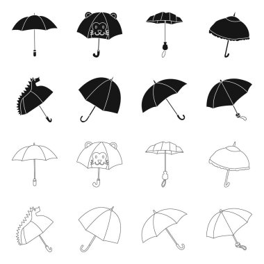 Koruma ve kapalı logo vektör tasarımı. Koruma ve hisse senedi için yağmurlu vektör simge kümesi.