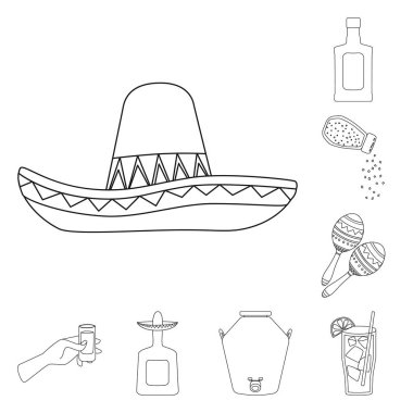 Meksika ve tekila logosu izole nesne. Hisse senedi için Meksika ve fiesta vektör simgesi seti.